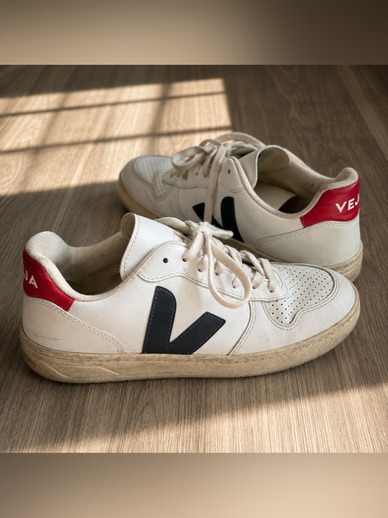Veja Shoes - VEJA V-10 Leather Sneakers White Navy Red Low Top Shoes Women’s Size 7